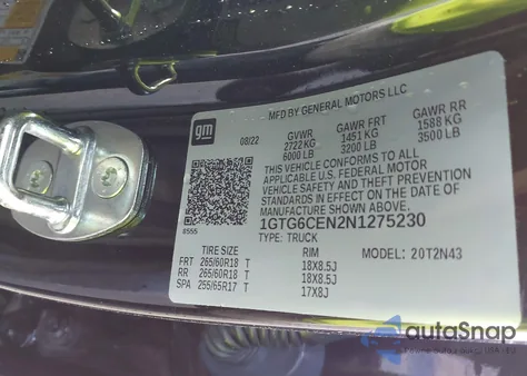 2022 GMC Canyon 4Wd Short Box Elevation z USA, uszkodzony, nr VIN 1GTG6CEN2N1275230